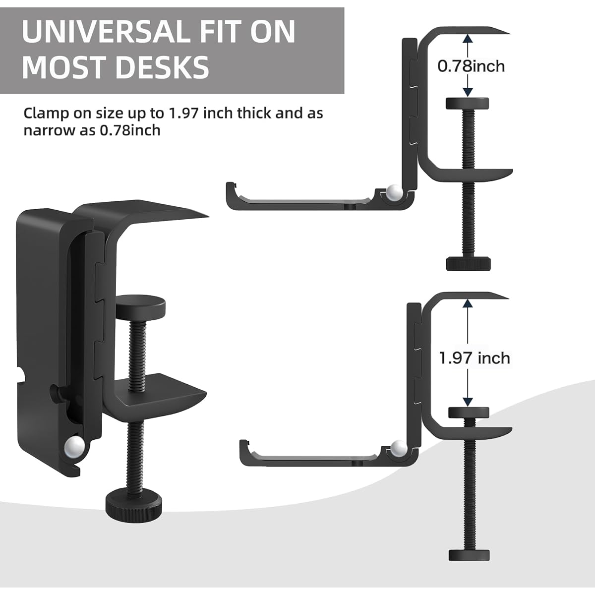 Foldable Headphone Holder Cable Clip Organizer for PC Gaming Headset, Black Aluminum Headset Holder Clamp Hanger Universal Headphone Mount Clam Pack of 2