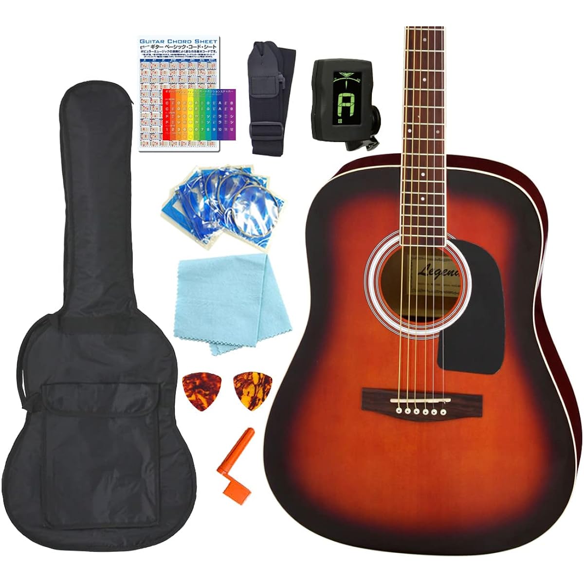 Acoustic guitar Western type Legend WG-15 Acoustic guitar Beginner 10-piece set BS [98765]
