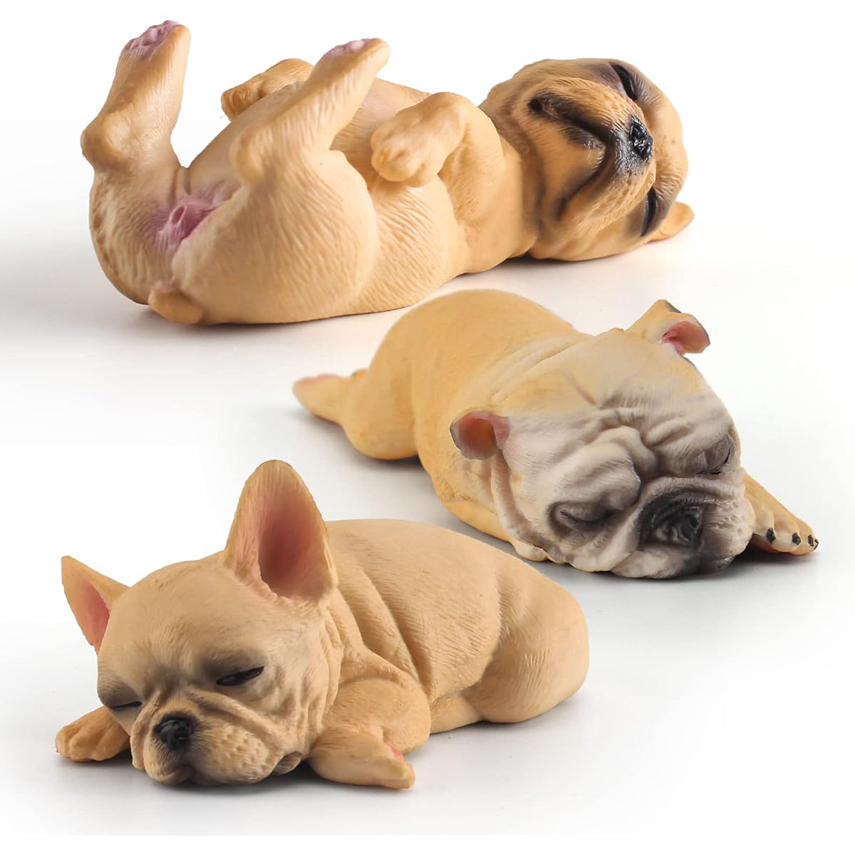 BRETOYIN Bulldog Figure Set of 3 Realistic 3 Inch Puppy Party Decoration Girls Sleeping Dog Figurine Kids Dog Figure Bulldog Toy Dollhouse Christmas Birthday Gift