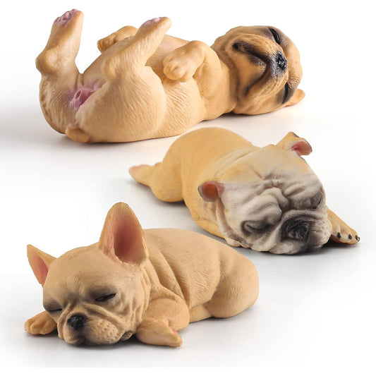 BRETOYIN Bulldog Figure Set of 3 Realistic 3 Inch Puppy Party Decoration Girls Sleeping Dog Figurine Kids Dog Figure Bulldog Toy Dollhouse Christmas Birthday Gift