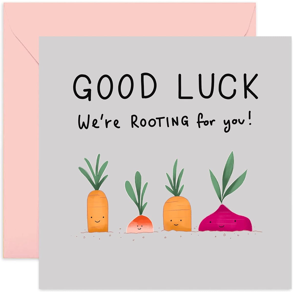 Old English Co. Root Vegetables Good Luck Cards - Funny and Cute Allocation Gardening Cards for Men and Women | New Job, Promotion, Exam, Moving, Retirement | Blank Inside & Envelope Included