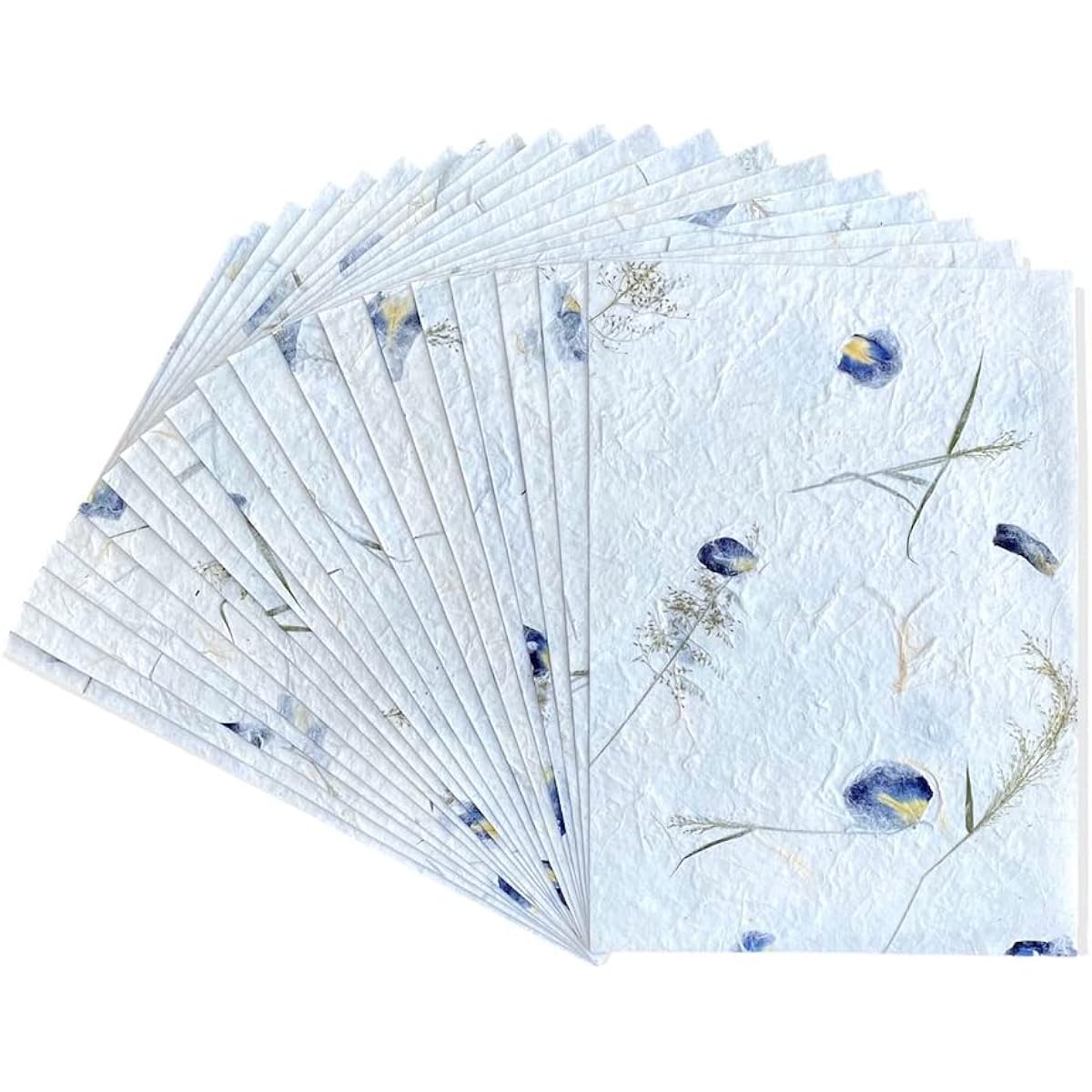 Handmade A4 Thick Mulberry Paper Sheets Flowers Leaves Grass Handmade Paper Decorative Paper Craft Paper Card Making Pape DIY Craft 20 Sheets (Blue Purple Butterfly Pea Flower/Grass Flower)