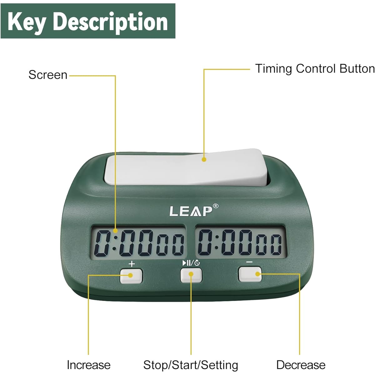 LEAP Digital Chess Clock Timer with Bonus Delay Function for Chess Game I-GO Chinese Chess (Black Green)