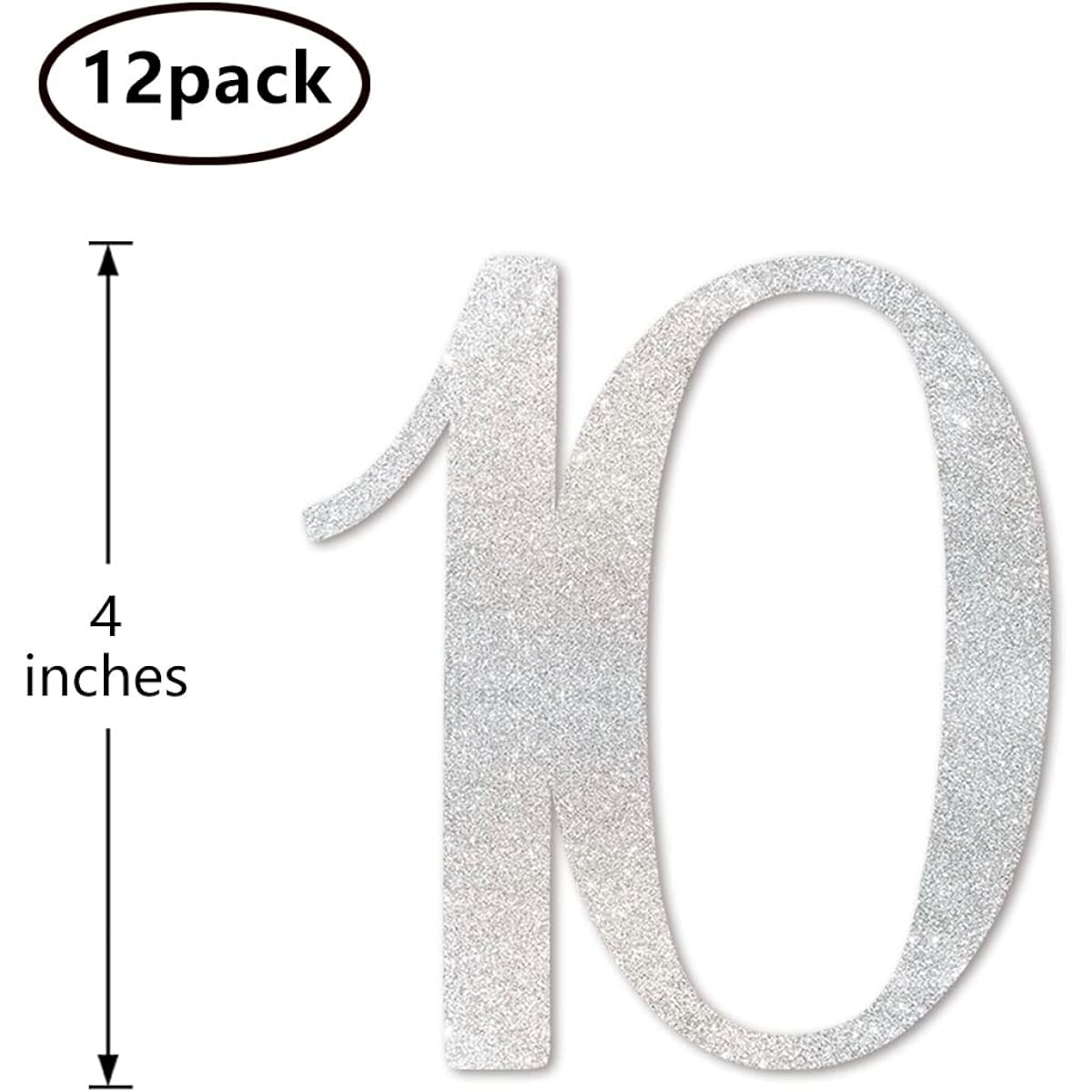 Silver Glitter 10th Birthday Centerpiece Sticks - Pack of 12 Number 10 Table Toppers Anniversary Party Decorations