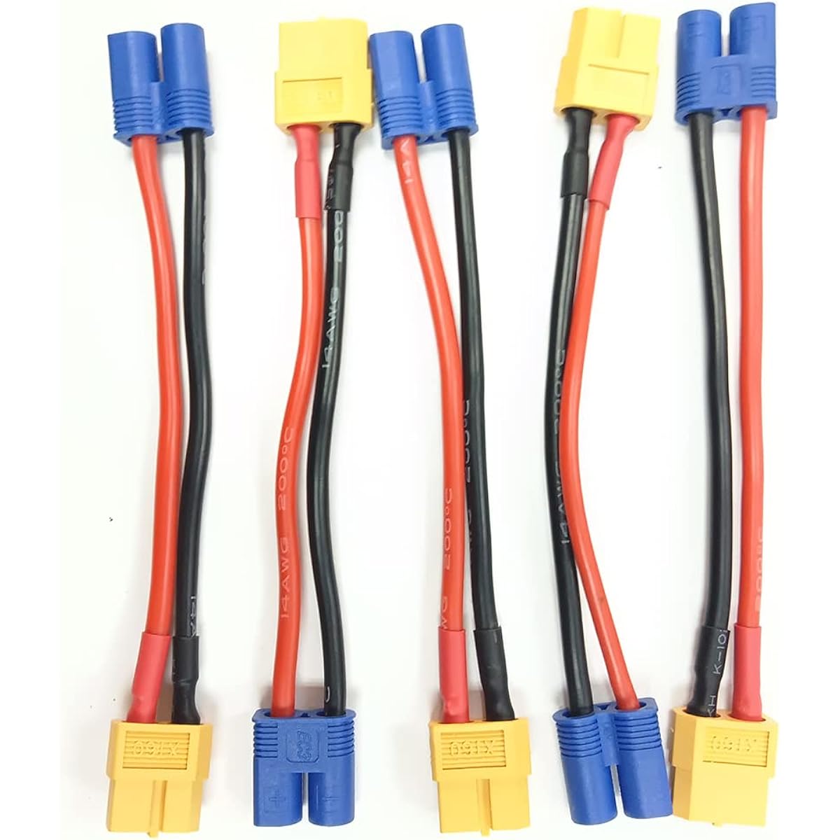 Hengfuntong-Elec 5Pcs EC3 Plug Male to XT60 Female Extension Adapter Cable Lead 14awg 100mm for RC Charger Leads and Battery Adapters.