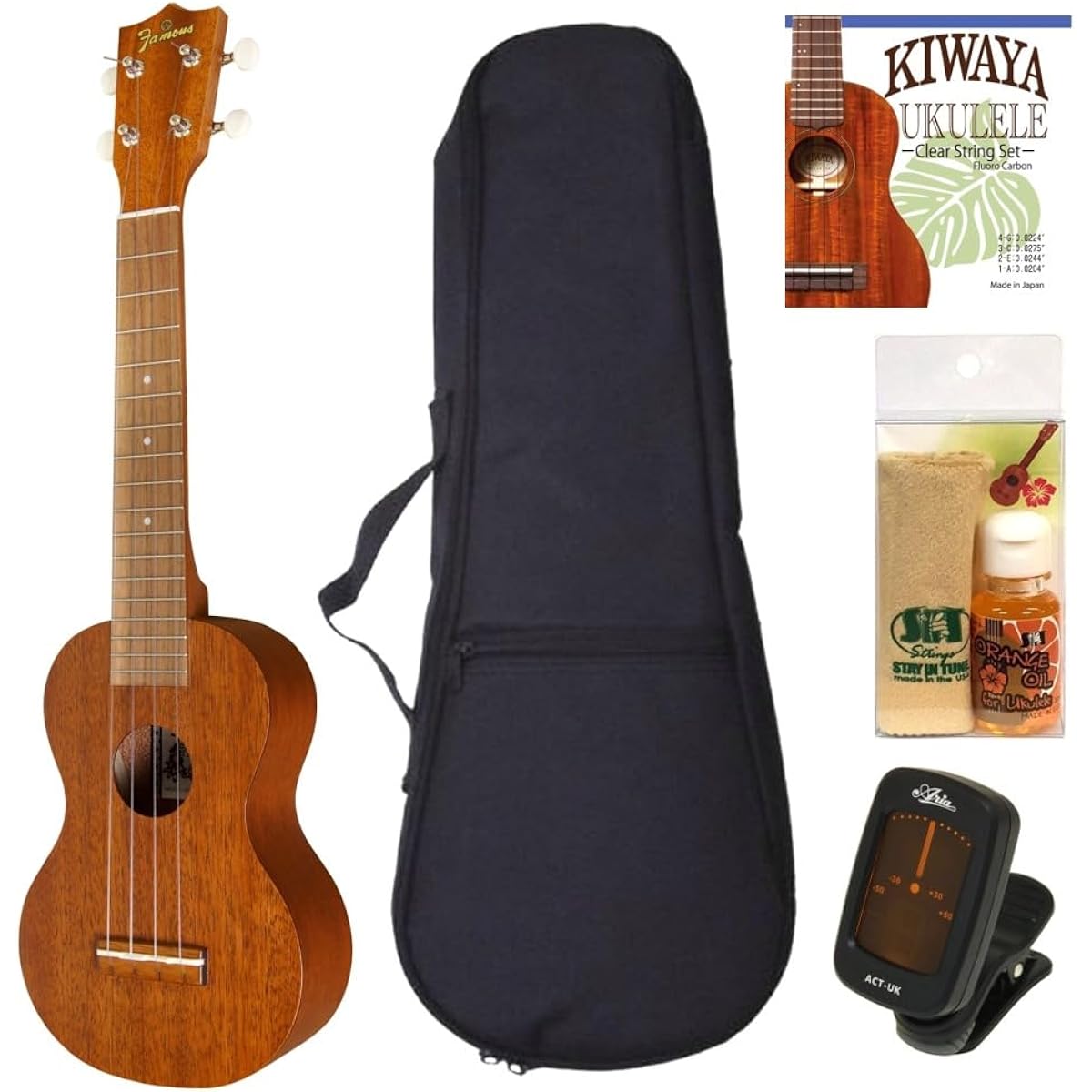 [Standard 5-piece set] Famous FLS-60 Long Neck Soprano Ukulele
