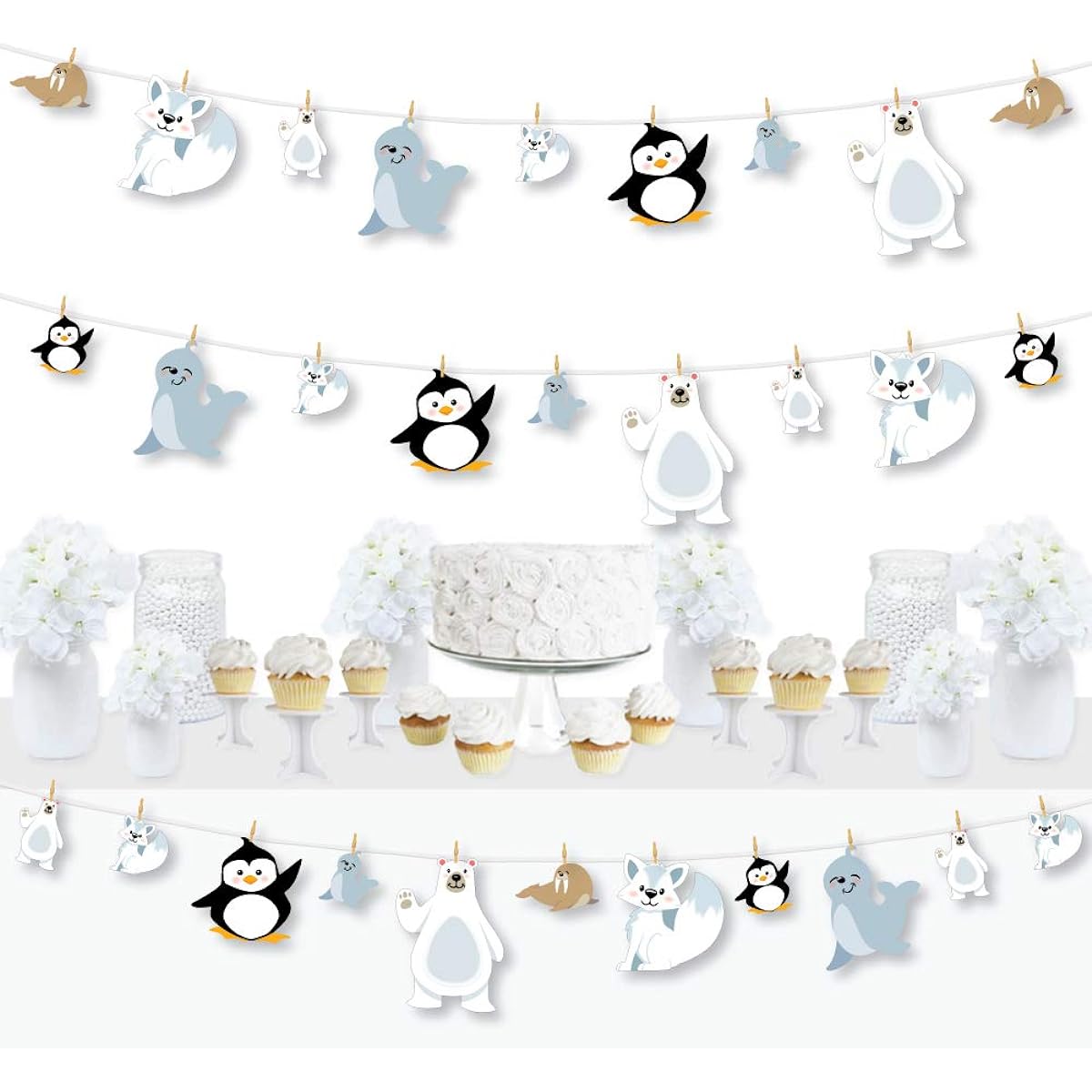 Big Dot of Happiness Arctic Animals - Winter Baby Shower or Birthday Party DIY Decorations - Clothespin Garland Banner - 44 Pieces