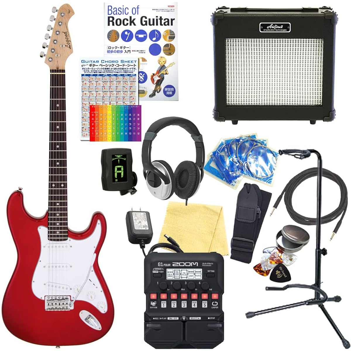 Electric Guitar Beginner Set Stratocaster Type 18-piece Set Legend LST-Z CA [ZOOM G1Four Multi-Effects Included]