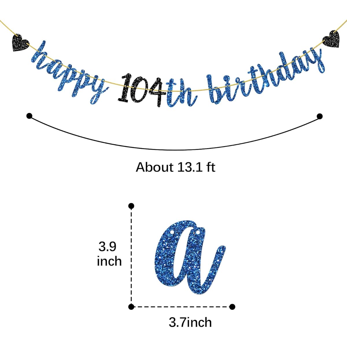 Helewilk Navy Blue Glitter Happy 104th Birthday Banner Unisex 104th Birthday Party Decorations Cheers to 104 / 104 Years Old & Amazing Sign Bunting Decorations Grandpa Grandma Birthday Party Supplies (104)