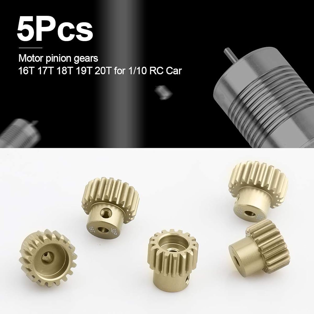 5pcs 32DP 20T 19T 18T 17T 16T RC Motor Pinion Gear with Screwdriver 3.175mm Shaft Pinion Gear RC Parts for 1/10 RC Car Brushless Brush Motor
