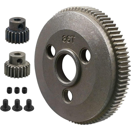 86T 48P Spur Gear Set Metal Steel 19T 21T Pinion Gear Set Upgrade Parts Replacement for Traxxas 4686 1/10 Traxxas Slash 2WD Spur Gear Rustler 2WD Stampede 2WD 48P 86T Spur Gear