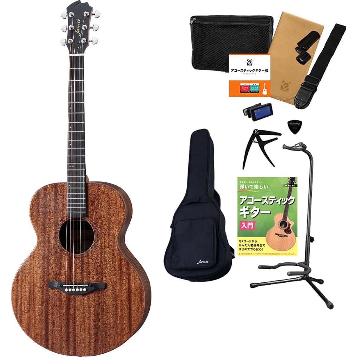 James J-300S Acoustic Guitar 12-piece Select Set with Textbook Beginner Set J-300S (SNT) Solid Top Easy String Height Adjustment Thin Neck James