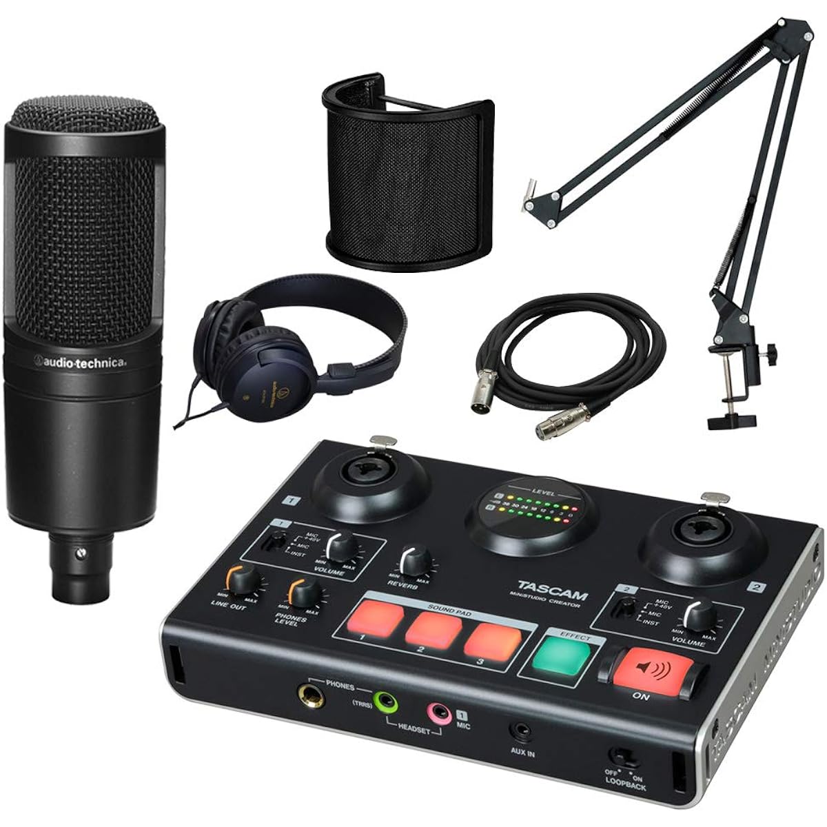 TASCAM US-42B + Audio-Technica AT2020 Condenser Microphone Audio Interface Set