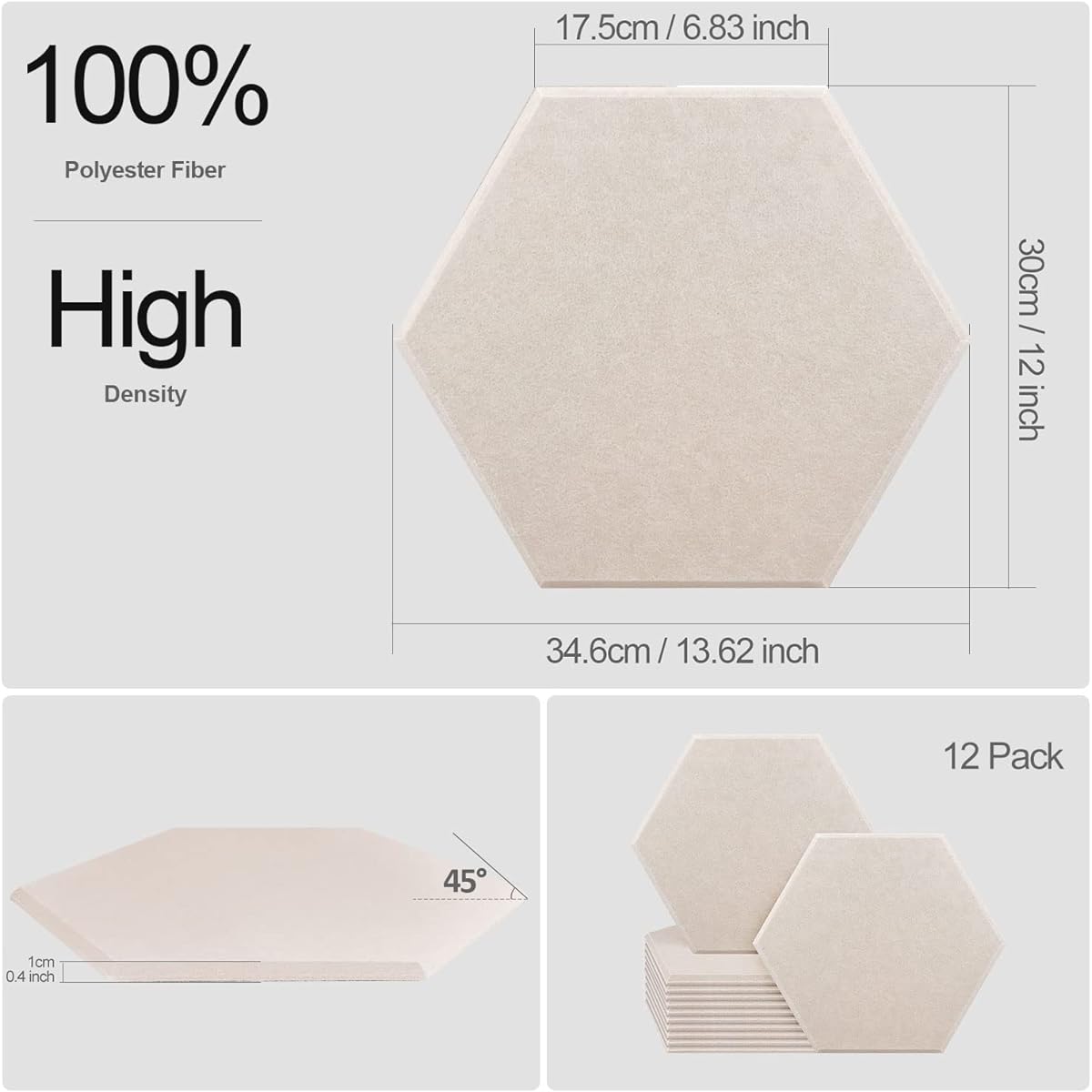 terial, soundproofing material, sound insulation material, professional hexagon, moisture-proof wall, combination of flame-retardant moisture-proof sound absorbing, 35X30X0.9cm, hard sound absorbing felt board, sound absorbing treatment, 12P (camel pack)