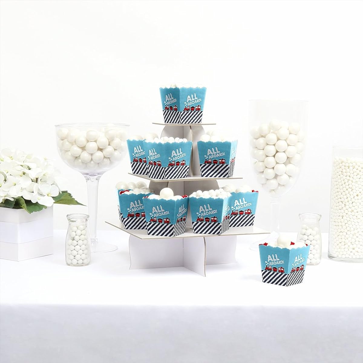 Railway Party Crossings - Party Mini Gift Boxes - Steam Train Birthday Party or Baby Shower Treat Candy Boxes - Set of 12
