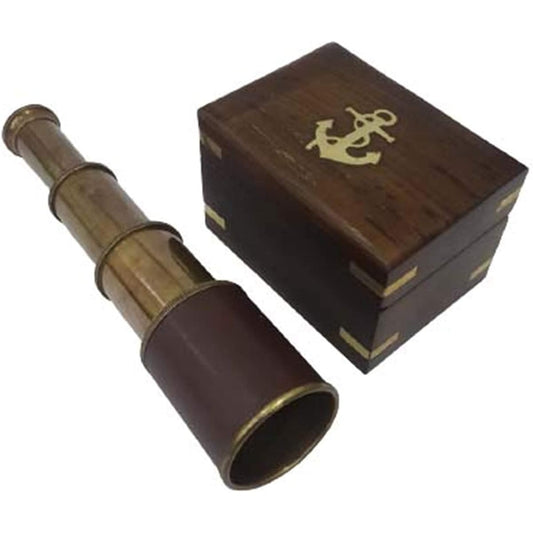 6" Antique Nautical Handheld Telescope Spyglass with Wooden Box Gift Decor Rustic Vintage Home Decor Gift