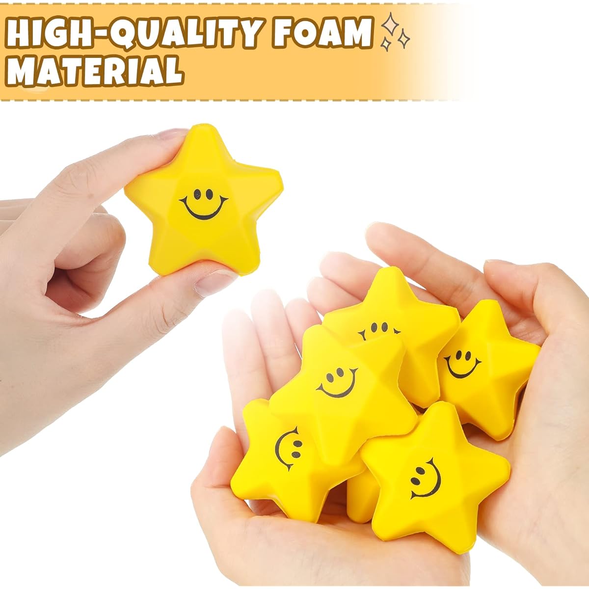 36 Pieces Star Smile Face Stress Balls Star Mini Foam Smile Balls with Letters Stress Relief Star Smile Balls Star Stress Toys for Teens Adults Students Bag Fillers (Yellow 1.6")