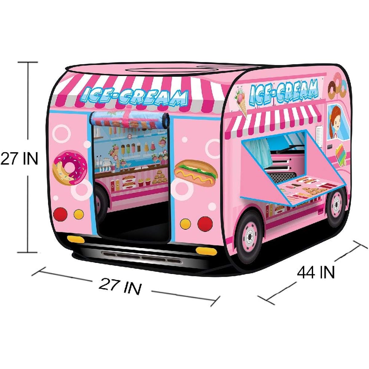 Ice Cream Truck Princess Pink Pop Up Play Tent - Foldable Indoor/Outdoor Playhouse for Kids