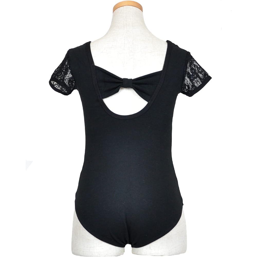 [michelle mica] Back Ribbon Lace Switching Ballet Leotard 110 120 130 140 Cotton No Skirt Short Sleeve Kids Junior Children Children