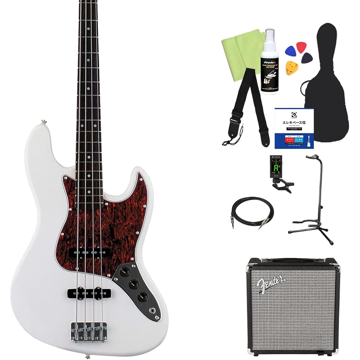 Photogenic JB-240/T3P WH Bass Beginner 12-piece set [Fender amp included] Jazz bass type Photogenic