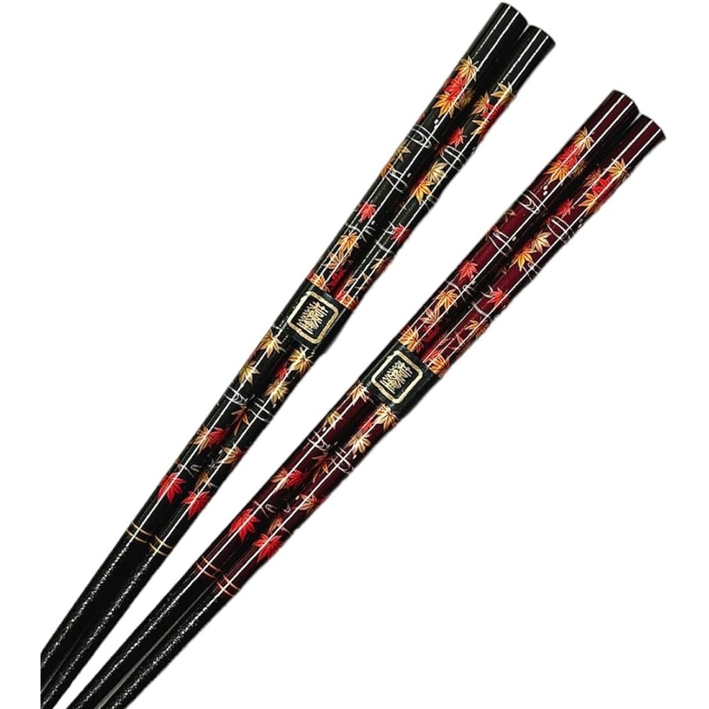 Couple chopsticks, Japanese maple leaves, black, red, with design paulownia box and wrapping, present for grandpa and grandma, Respect for the Aged Day, birthday, 60th birthday, old age celebration, happy birthday celebration, umbrella life celebration [