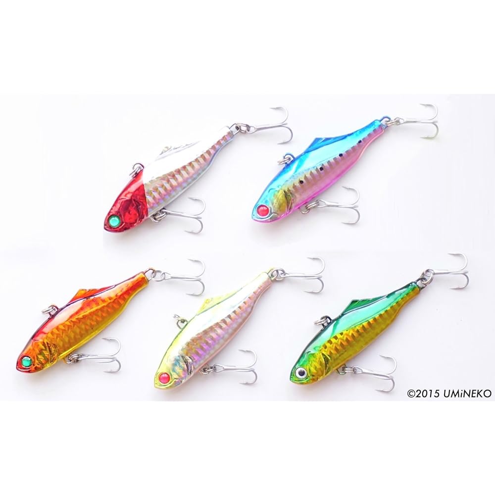 UMINEKO Bay Seabass Vibration Set of 5 [70mm 21g] Lure Set with Case Red Head Red King Sardine Chart Yellow