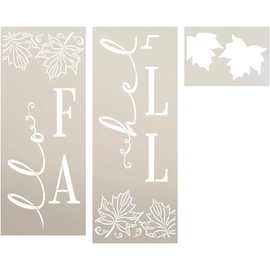 StudioR12 Hello Fall 4 ft Tall Porch Sign Stencil with Leaves, Choice of Sizes, Made in the USA, DIY Outdoor Seasonal Front Porch Decor, Vertical Leaner STCL7080 (4 ft)