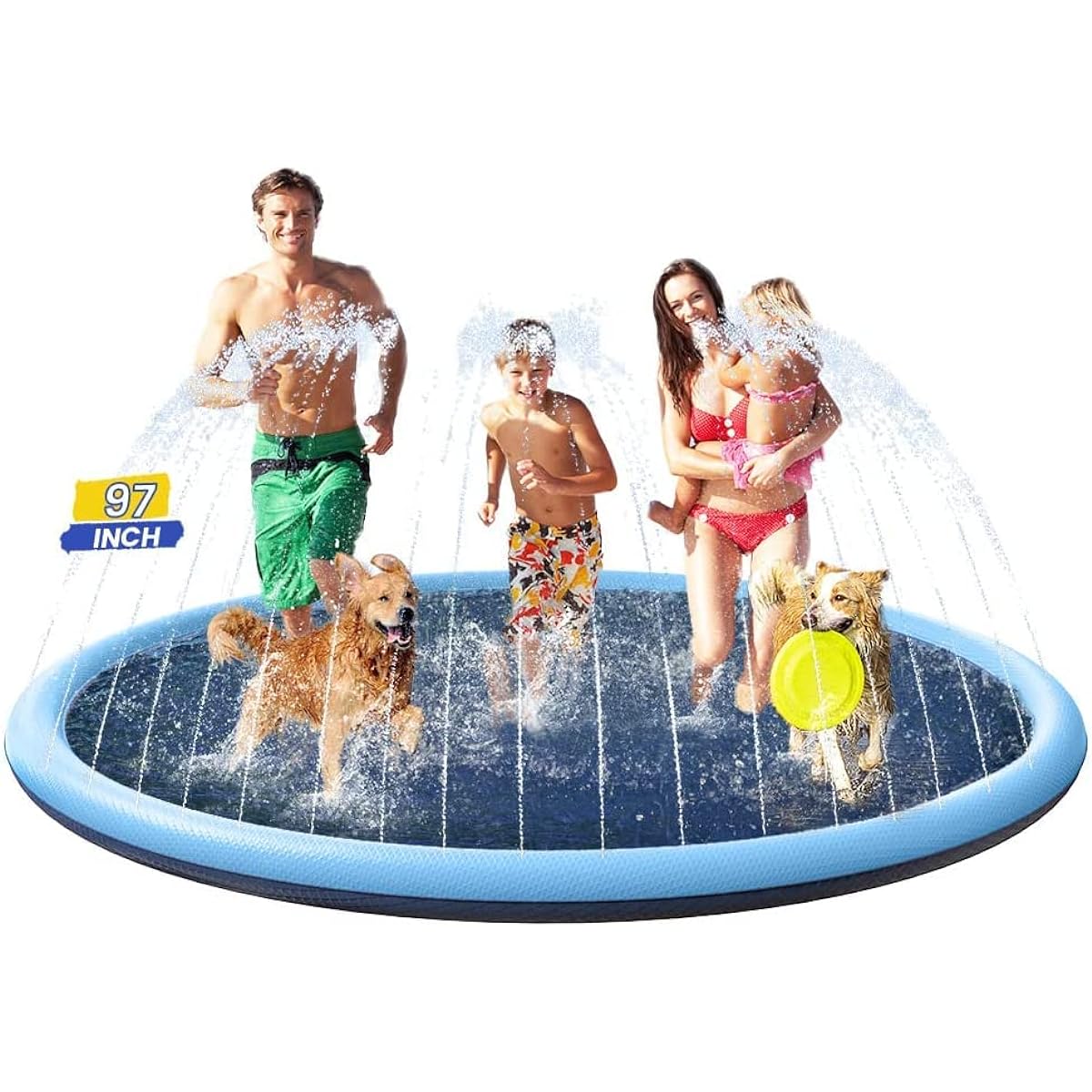 Splash Pad for Dogs, Non-Slip Splash Pad, Sprinkler for Kids, Baby Shallow Pool, Pet Outdoor Water Play Toys, Wading, Pool Mat, Easy to Use/Clean (97 Inch)