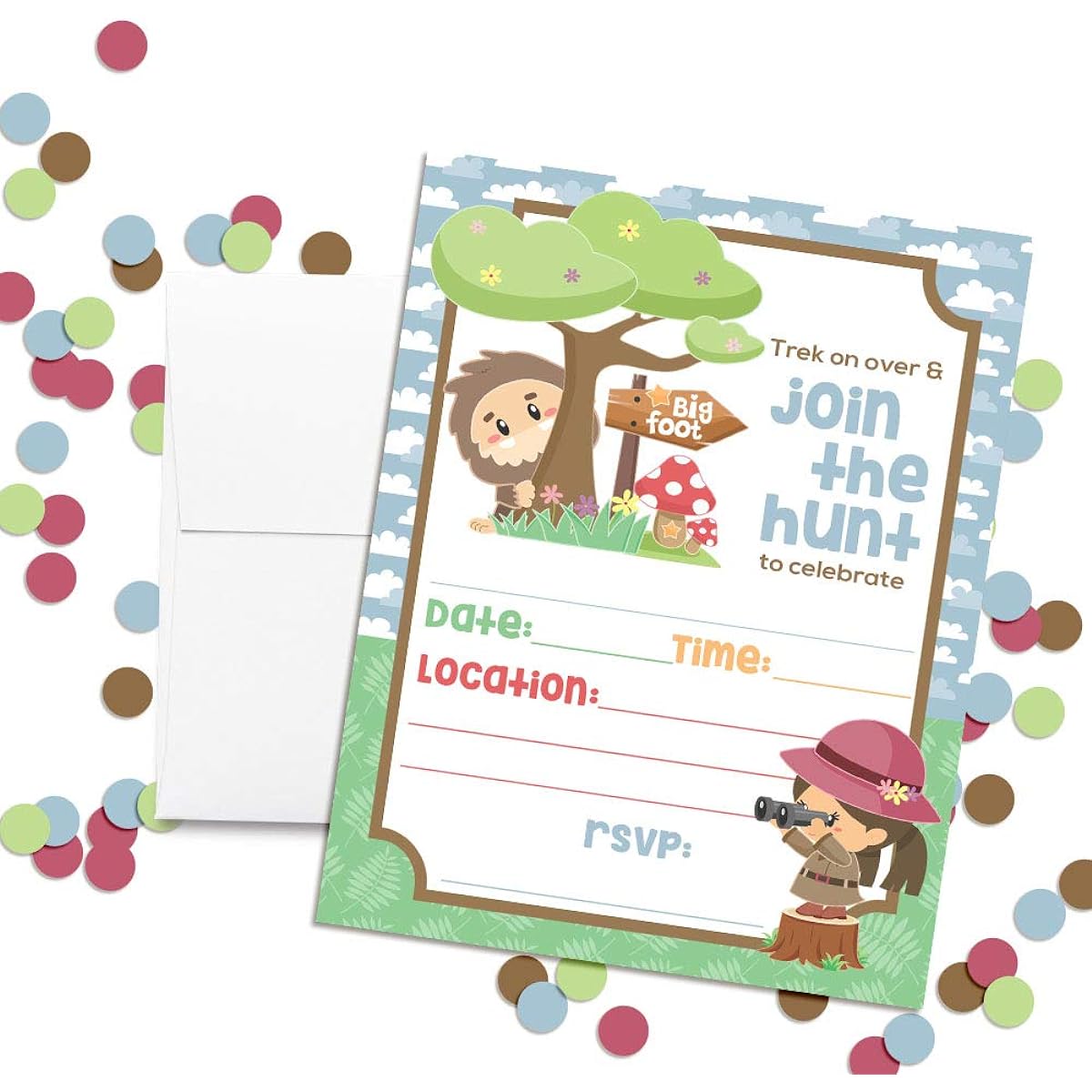 AmandaCreation Bigfoot Themed Birthday Party Invitations - Pack of 20 5" x 7" Cards with 20 White Envelopes