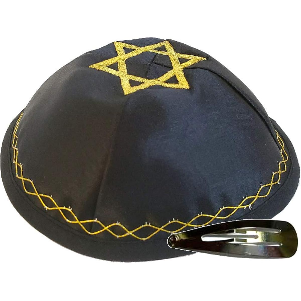 Holy Land Market Jewish Kippah Yarmulk Star of David Embroidered Satin (Blue and Gold Knit)