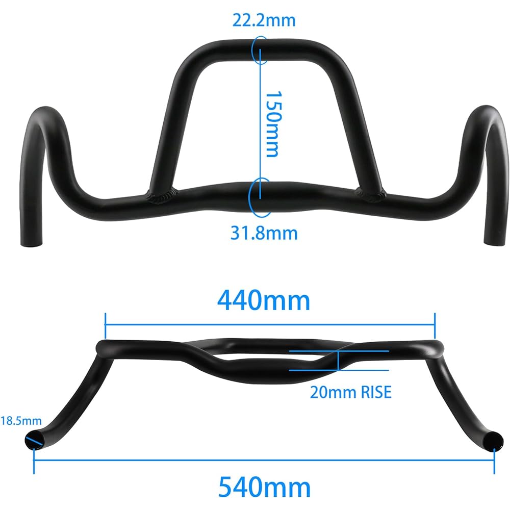 WEERAS Bicycle Drop Handlebar Aluminum Alloy Round Tube Gravel Handlebar Diameter 31.8, 440mm-540mm, Sink Height 20mm, For Touring Bikes