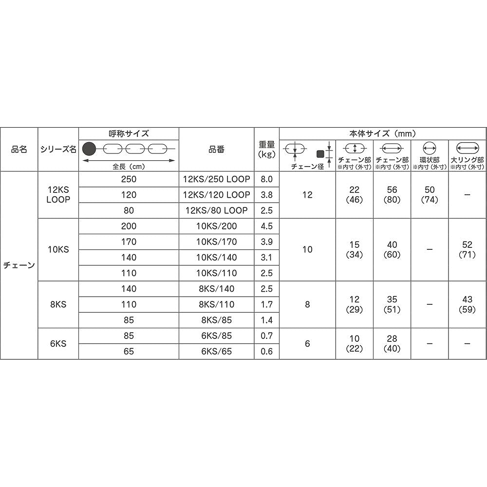 Nihon Lock Service ABUS Both ends oval shape strong chain 6KS series 65cm chain diameter 6mm 6KS/65