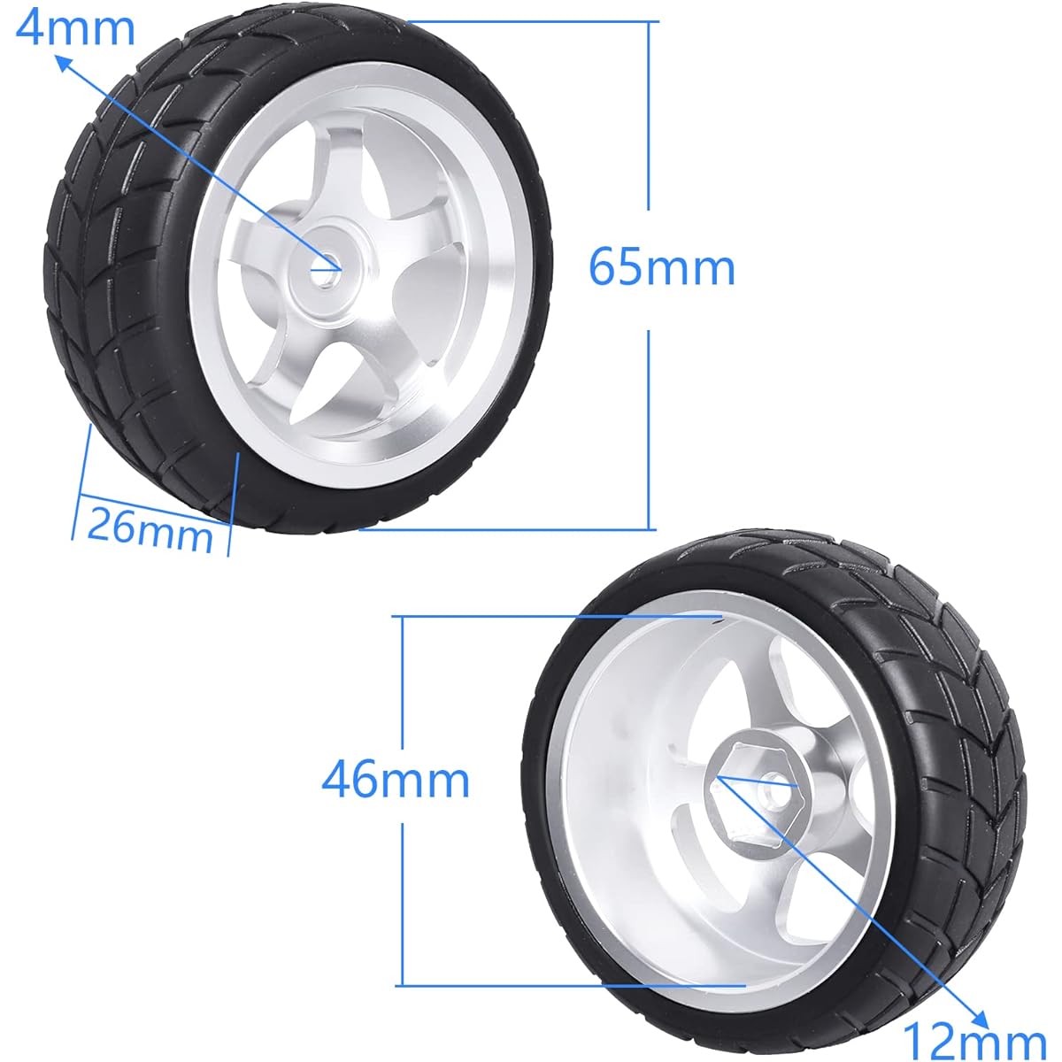 CrazyHobby Adhesive OD 2.5" 12mm Hex Aluminum Wheel Rim & Rubber Tire for RC 1/10 On-Road Racing Car Traxxas HPI Tamiya HSP Redcat Drift (Color A)