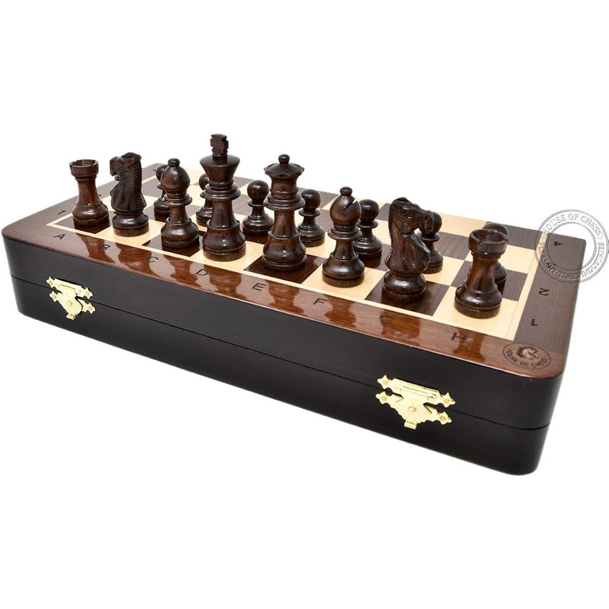 House of Chess 12" Wooden Magnetic Folding Travel Chess Set/Board with 2 Extra Knights, 2 Extra Pawns, 2 Queens, Algebraic Notation, Handmade, Premium Quality