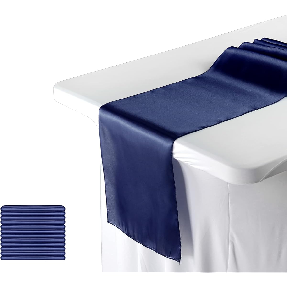 Hipinger 12 Pack Navy Blue Satin Table Runners 12 x 108 Inch Table Runners for Wedding Engagement Birthday Party Banquet Graduation Decorations