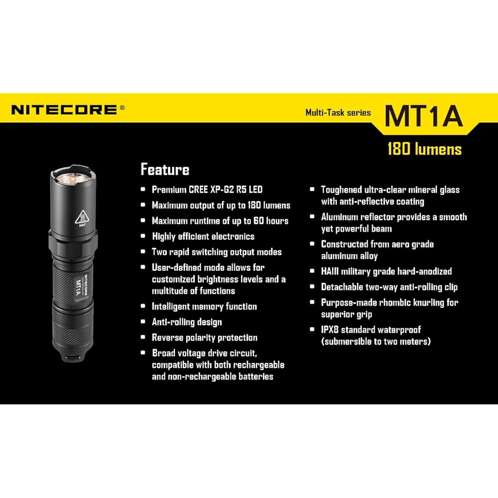 NITECORE MT1A-G2 [Equipped with CREE XP-G2 LED / Maximum brightness of 180 lumens / Uses 1 AA battery]