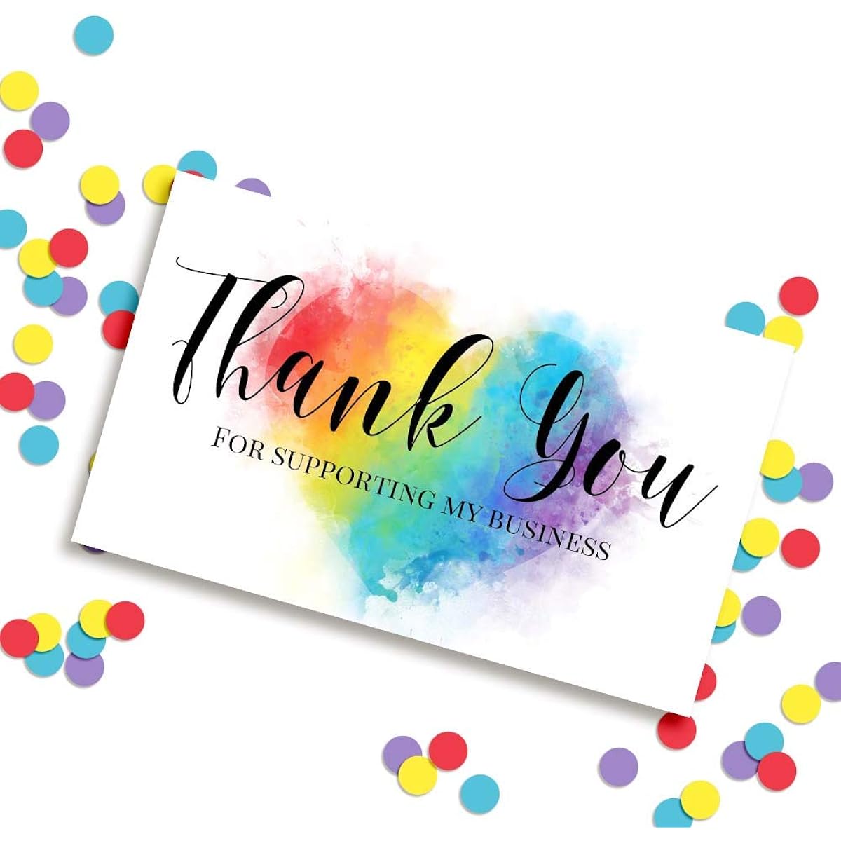 AmandaCreation Watercolor Rainbow Heart Thank You Customer Appreciation Packaging Inserts for Small Business 2" X 3.5" 100 Single Sided Insert Cards