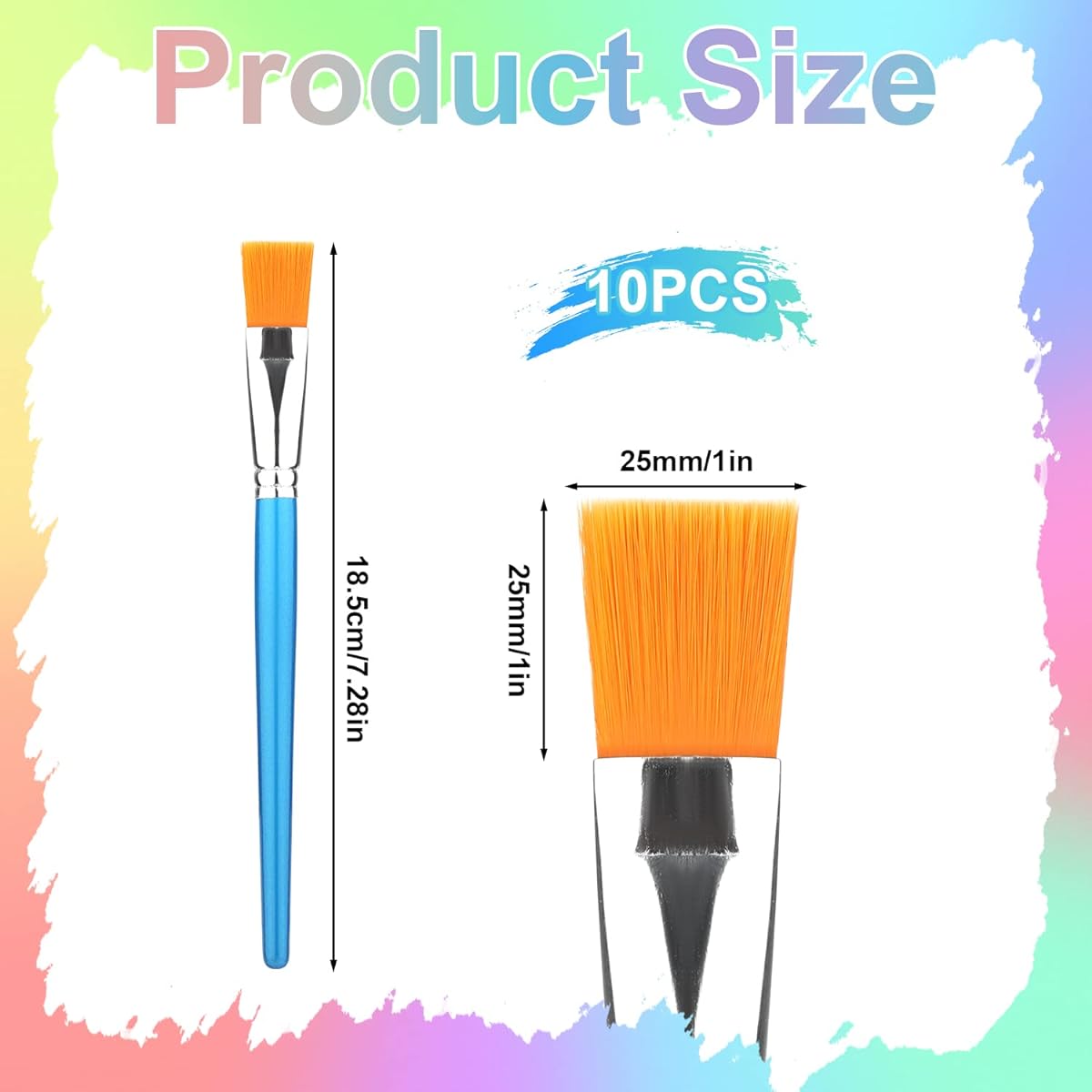 10pcs 1 inch Flat Paint Brushes Oil Paint Brush Synthetic Watercolor Acrylic Paint Brushes for Acrylic, Watercolor, Oil Painting, Crafts, Face, Body Art