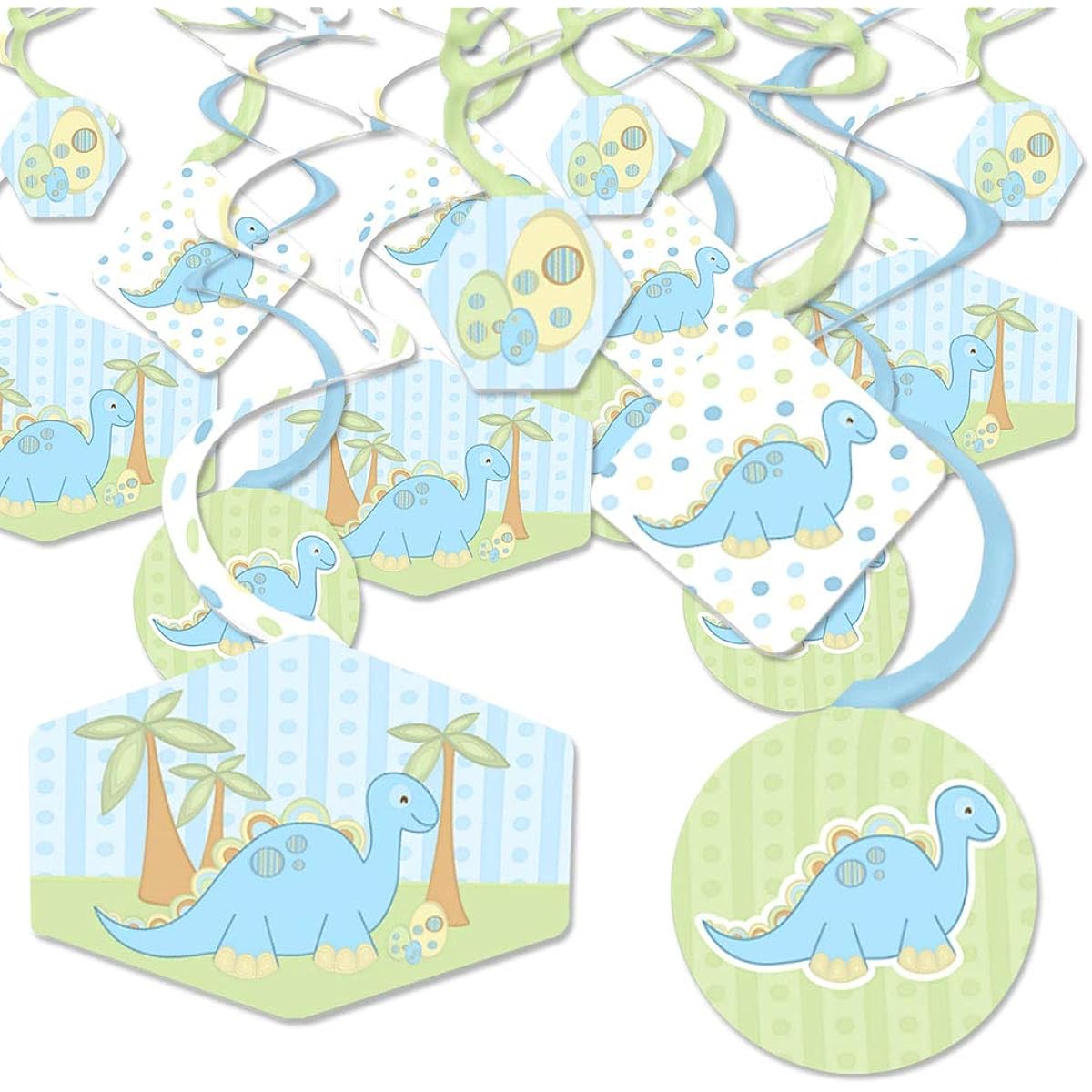Big Dot of Happiness Baby Boy Dinosaurs - Hanging Decorations for Baby Shower or Birthday Party - Party Decorations - Set of 40