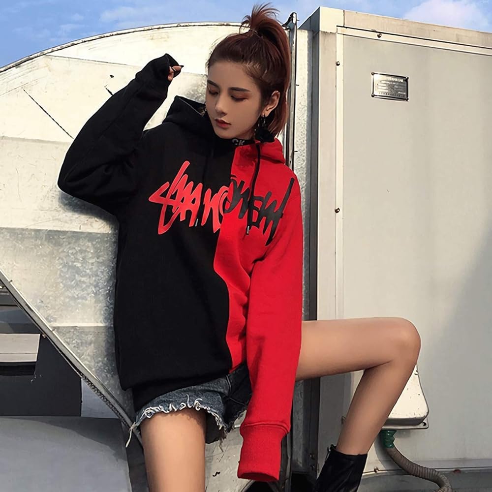 [HISITOSA] Men's Parka, Long Sleeve, Autumn Clothes, Thick, Brushed Lining, Winter Clothes, Men's Sweatshirt, Cotton, Pullover, Hoodie, Spring (M, Black + Red (Fleece lining))