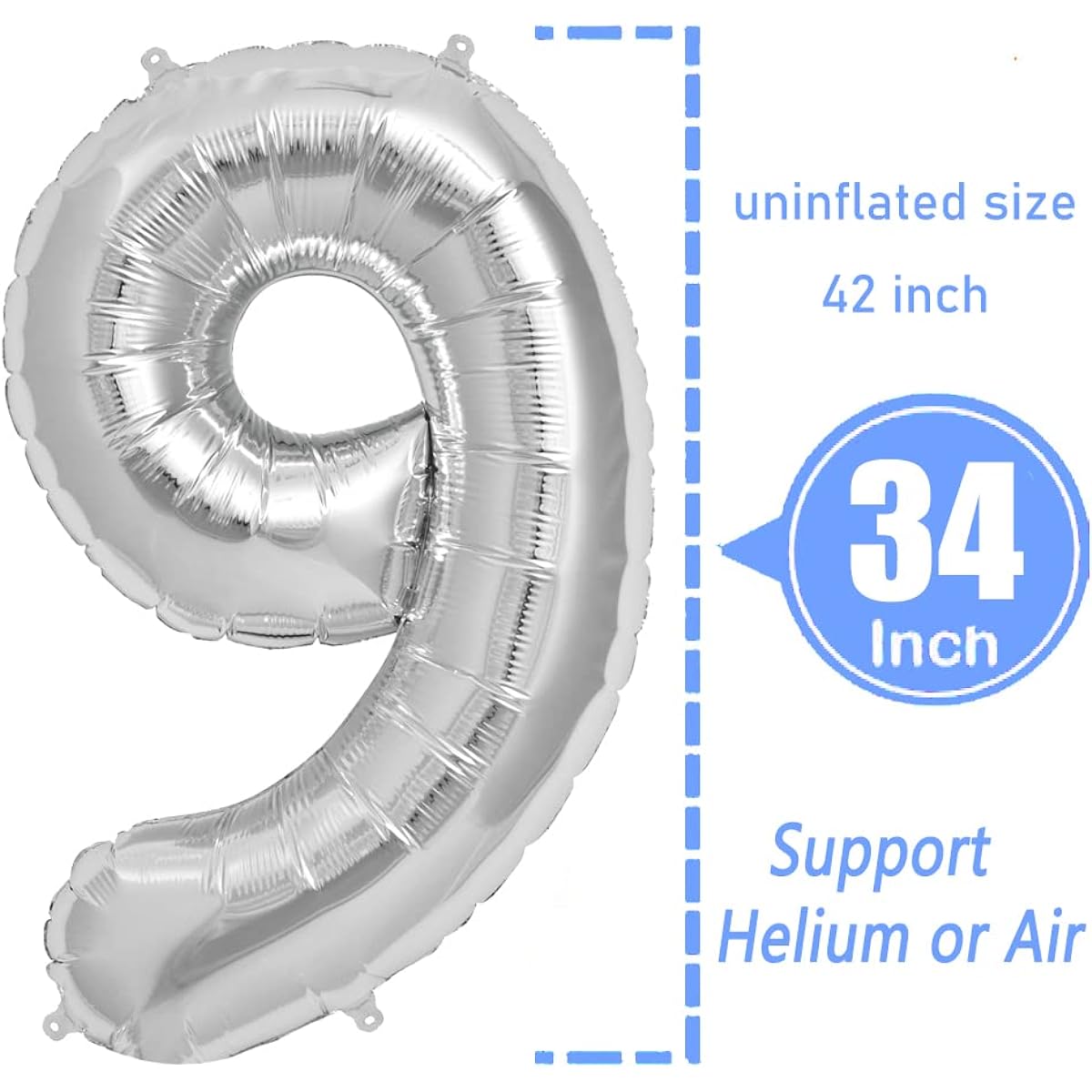 FINGCRO Silver Foil Balloons 9, 42 inches