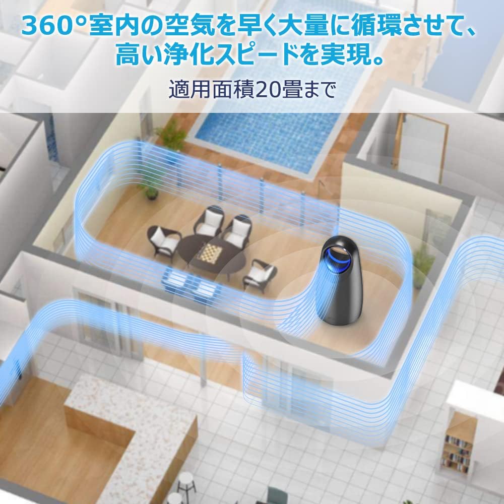 Afloia High Performance Air Purifier, 3-Level Air Purifier, Includes Night Light, 3 Levels of Air Flow Setting, Night Light, Tabletop, Disinfectant, Deodorizing, Dust Collecting,