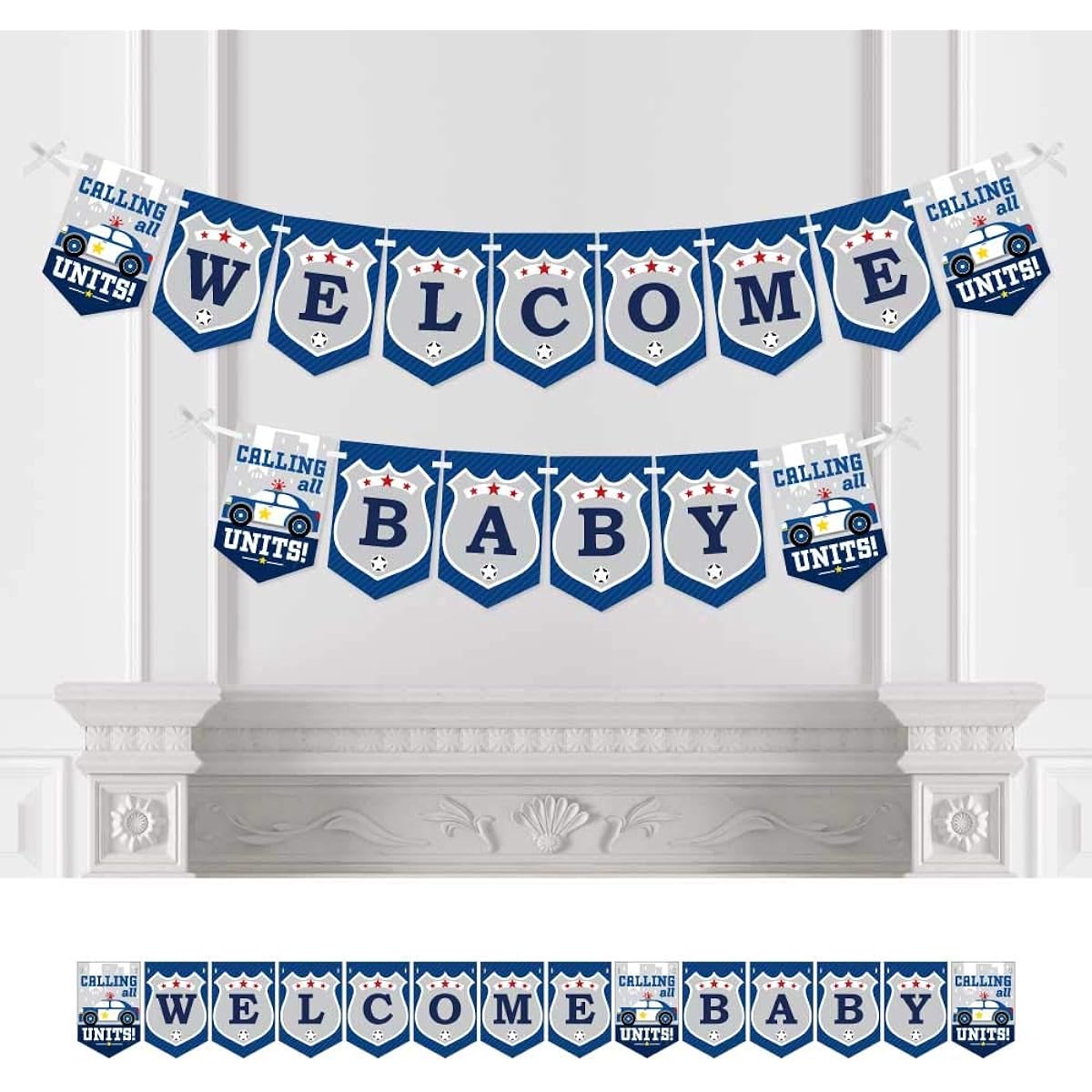 Big Dot of Happiness Calling All Units - Police - Cop Baby Shower Bunting Banner - Party Decorations - Baby Welcome