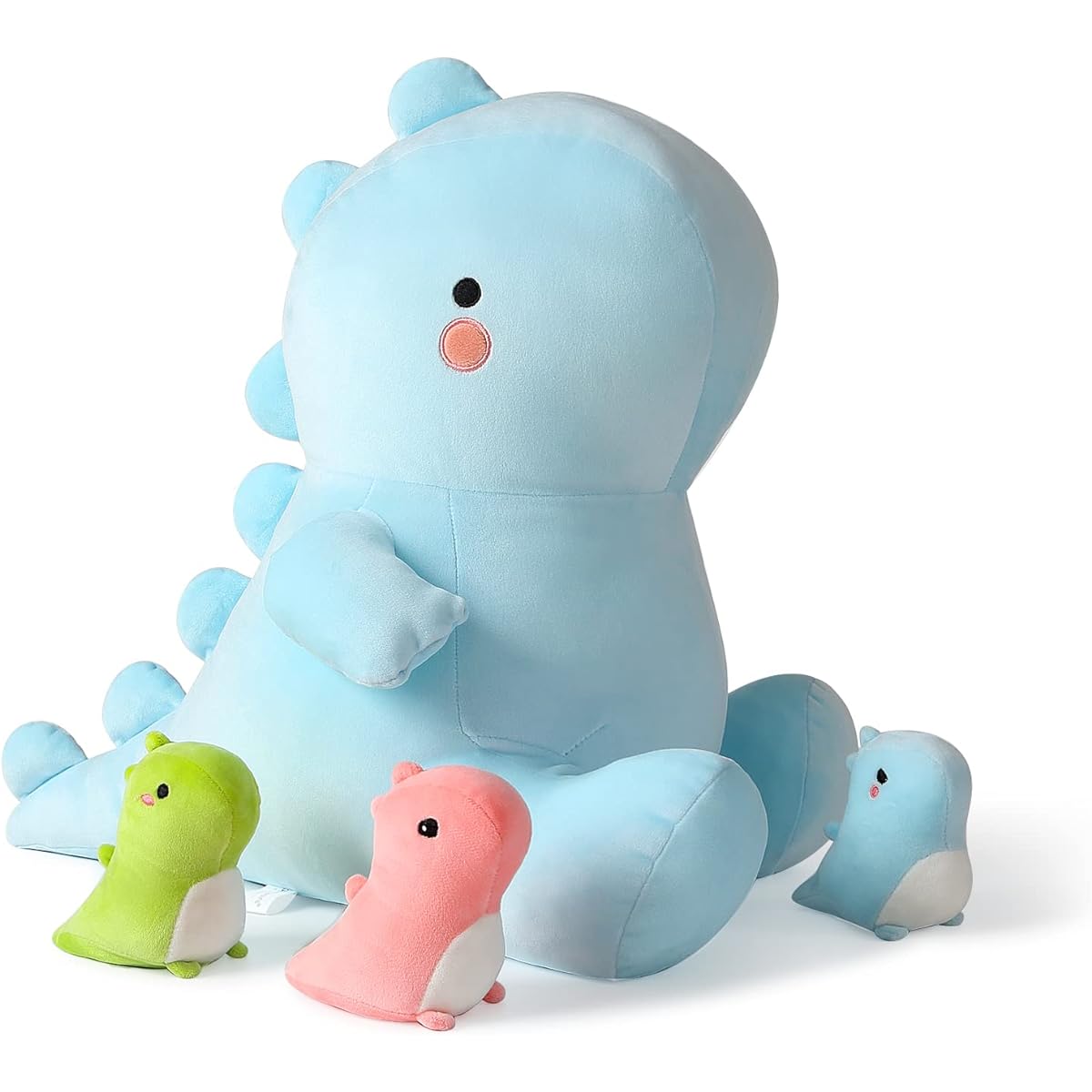 Onsoyours Dinosaur Plush Toy Mom with 3 Dinosaurs in Her Belly, Cute Dinosaur Stuffed Animals 4 Pieces for Kids Girls Boys (Blue Dinosaur Family)
