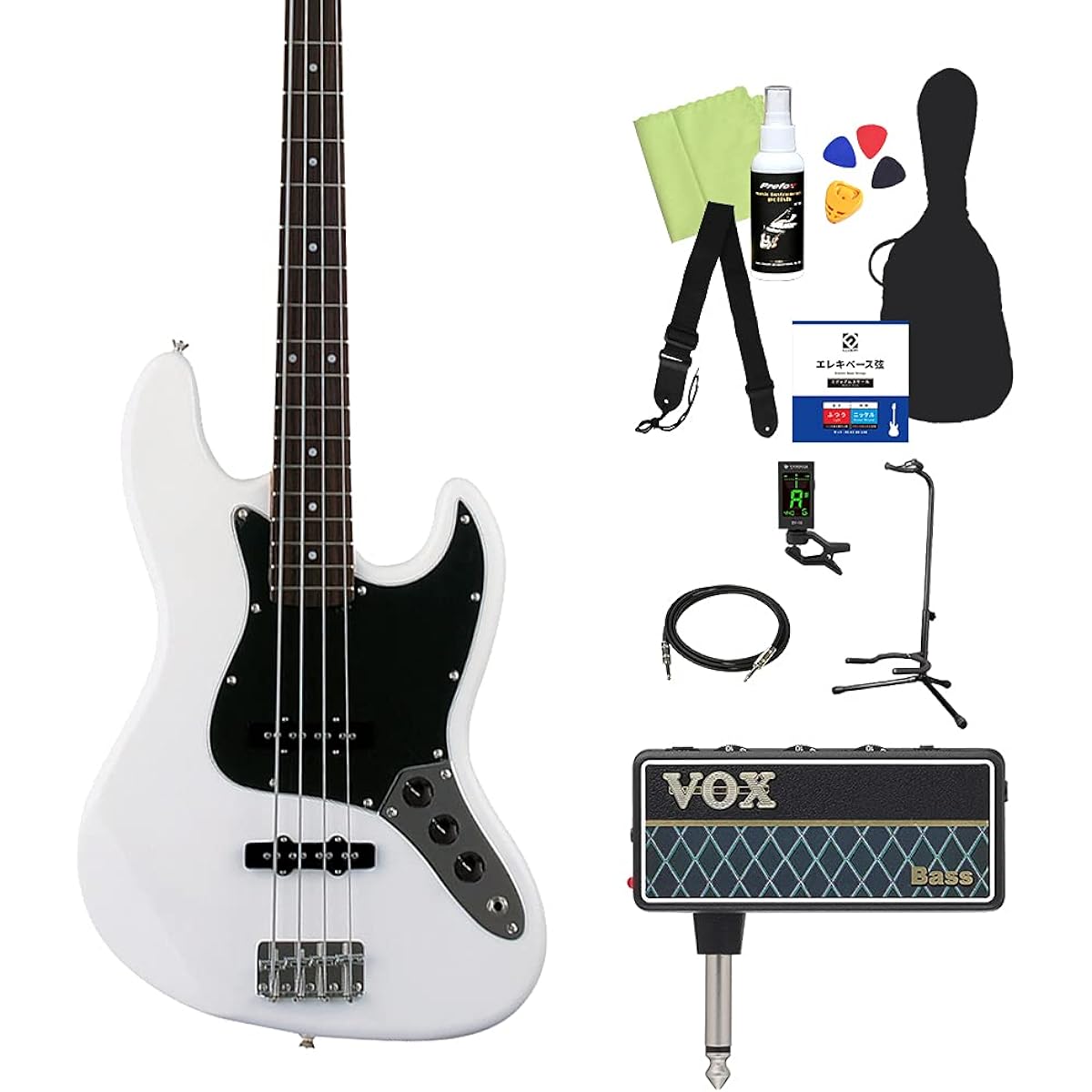 Photogenic JB-240/B3P WH Bass Beginner 12-piece set [with headphone amplifier] Jazz bass type Photogenic