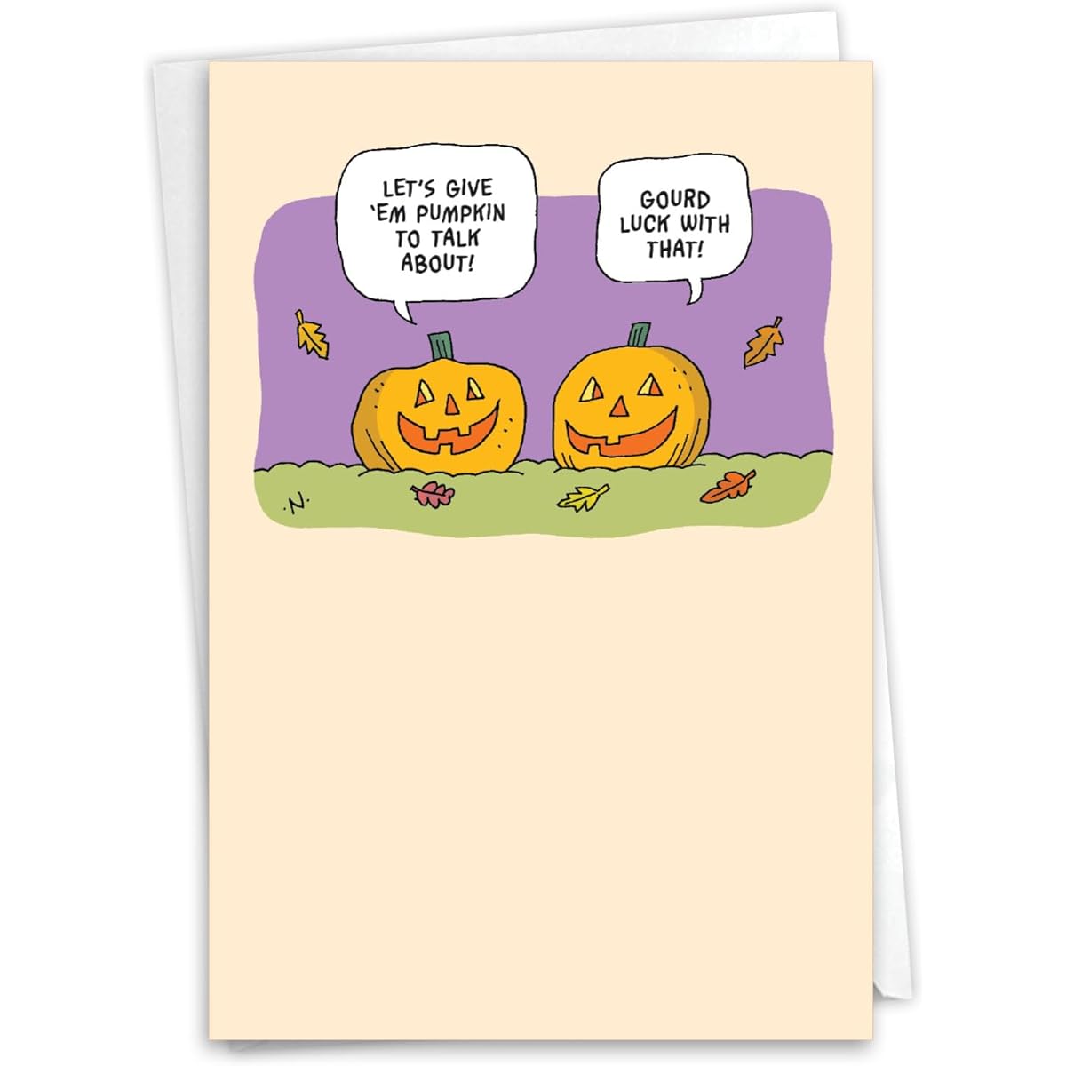 NobleWorks Humorous Halloween Greeting Cards with 5" x 7" Envelopes (1 Card) Pumpkin Talk C10152HWG