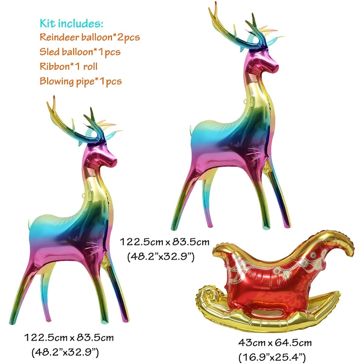 Christmas Foil Balloons, Self Standing Reindeer Balloons Christmas Sleigh 3pcs Inflatable Giant 4D Animal Gradient Deer Farm Window Display Birthday Decorations Party Supplies