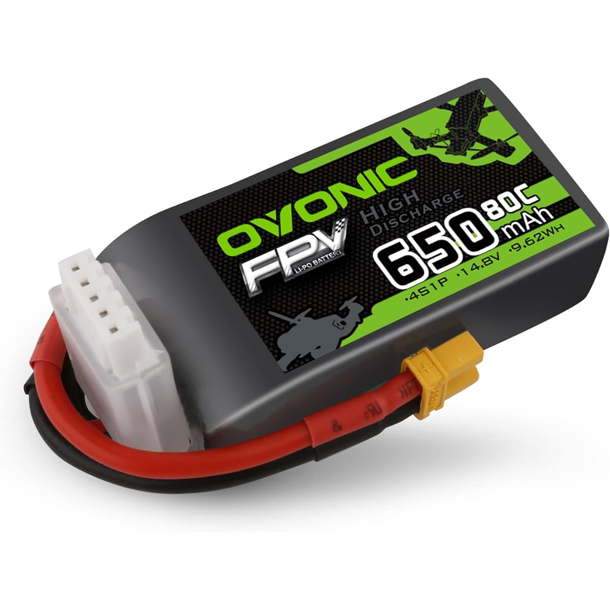 OVONIC 4s Lipo Battery 80C 650mAh 14.8V Lipo Battery with XT30 Connector for RC FPV Racing Drone Quadcopter(2 Pack)