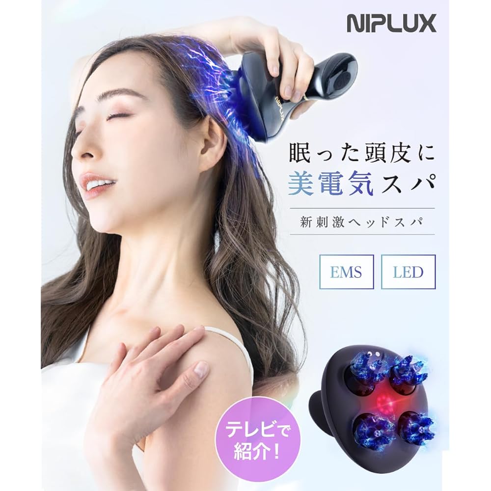 [Supervised by a Doctor] NIPLUX EMS HEAD SPA Electric Scalp Brush Head Spa NISSO PLUS Co., Ltd. IPX7 Waterproof 3D Vibration Red LED For Wet and Dry Use 10 Minute Timer Cordless Beauty Appliance Present for Women and Men Comes with Replacement Head for F