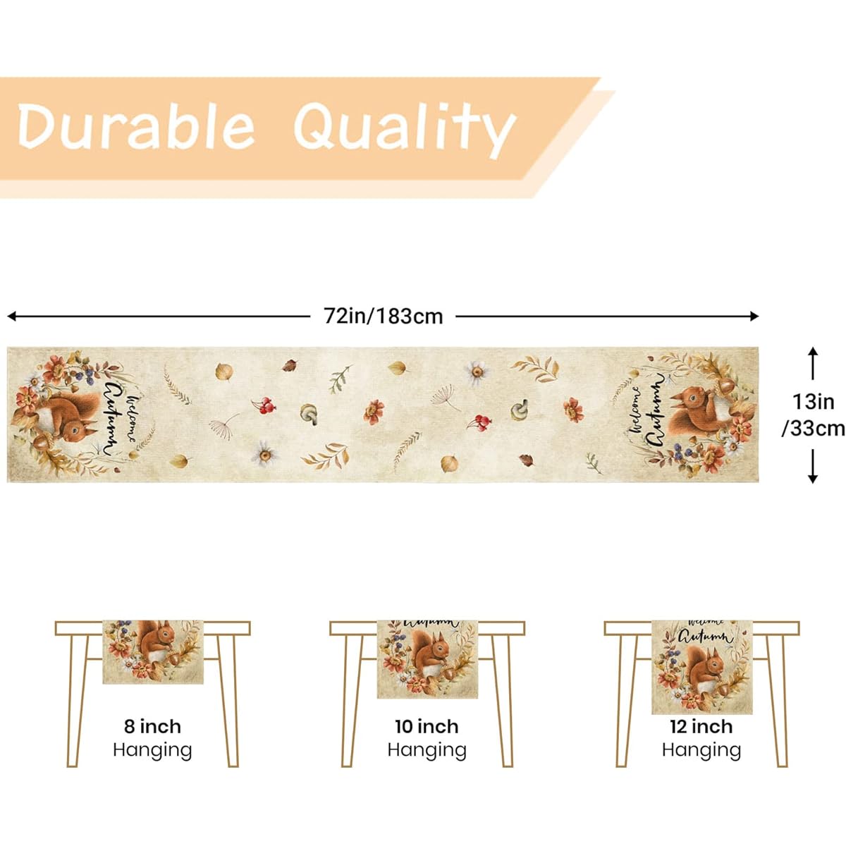 Autumn Thanksgiving Table Runner,Fall Table Decorations Pumpkin Animals Fall Table Runner Seasonal Fall Thanksgiving Holiday Decorations for Indoor Outdoor Dining Table 13x72 Inch